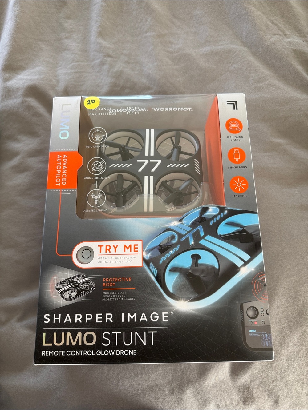 Sharper Image Lumo Stunt Remote Control Glow Drone - Black & Blue Accent
